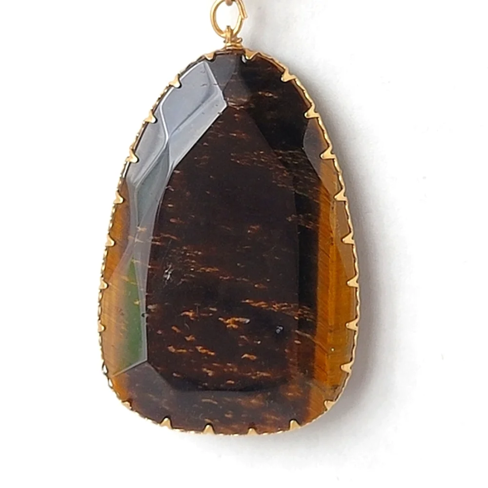 Tigers Eye Pendant Necklace Layered Chain Genuine Stone